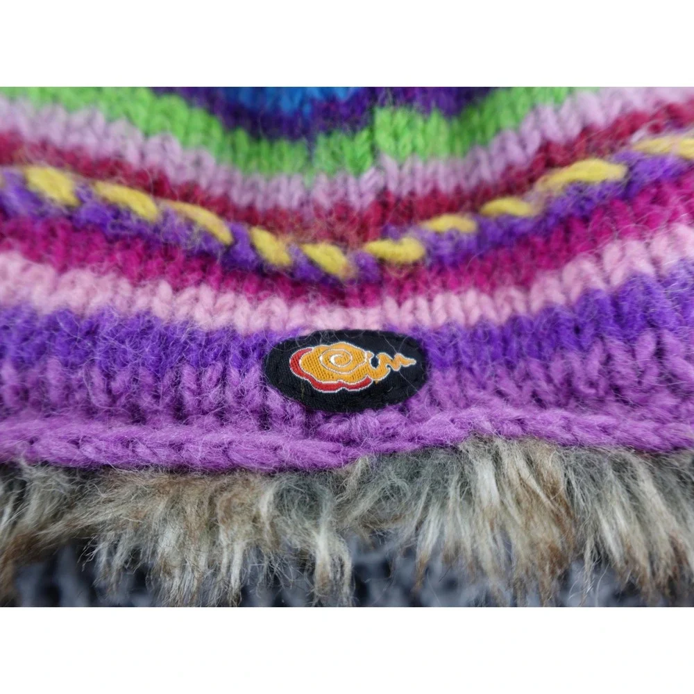 Everest Designs Kids Multicolor‎ Stripe Winter Hat Faux Fur Trim Earflap